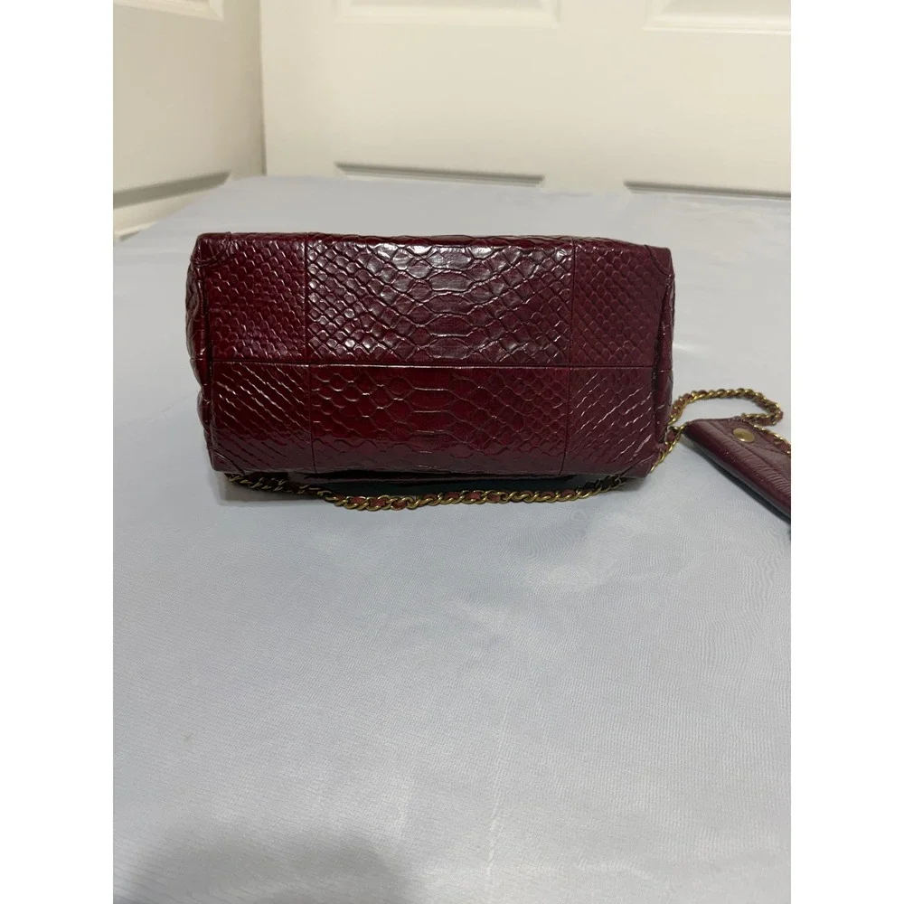 Jerome Dreyfuss LuLu Burgundy Embossed Leather Snakeskin Shoulder Bag Crossbody